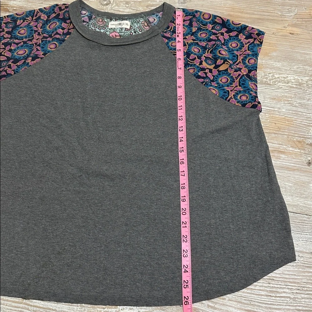 NATURAL LIFE Teal Floral Cap-Sleeve Blouse with Pink & Purple Accents - Picture 10 of 10